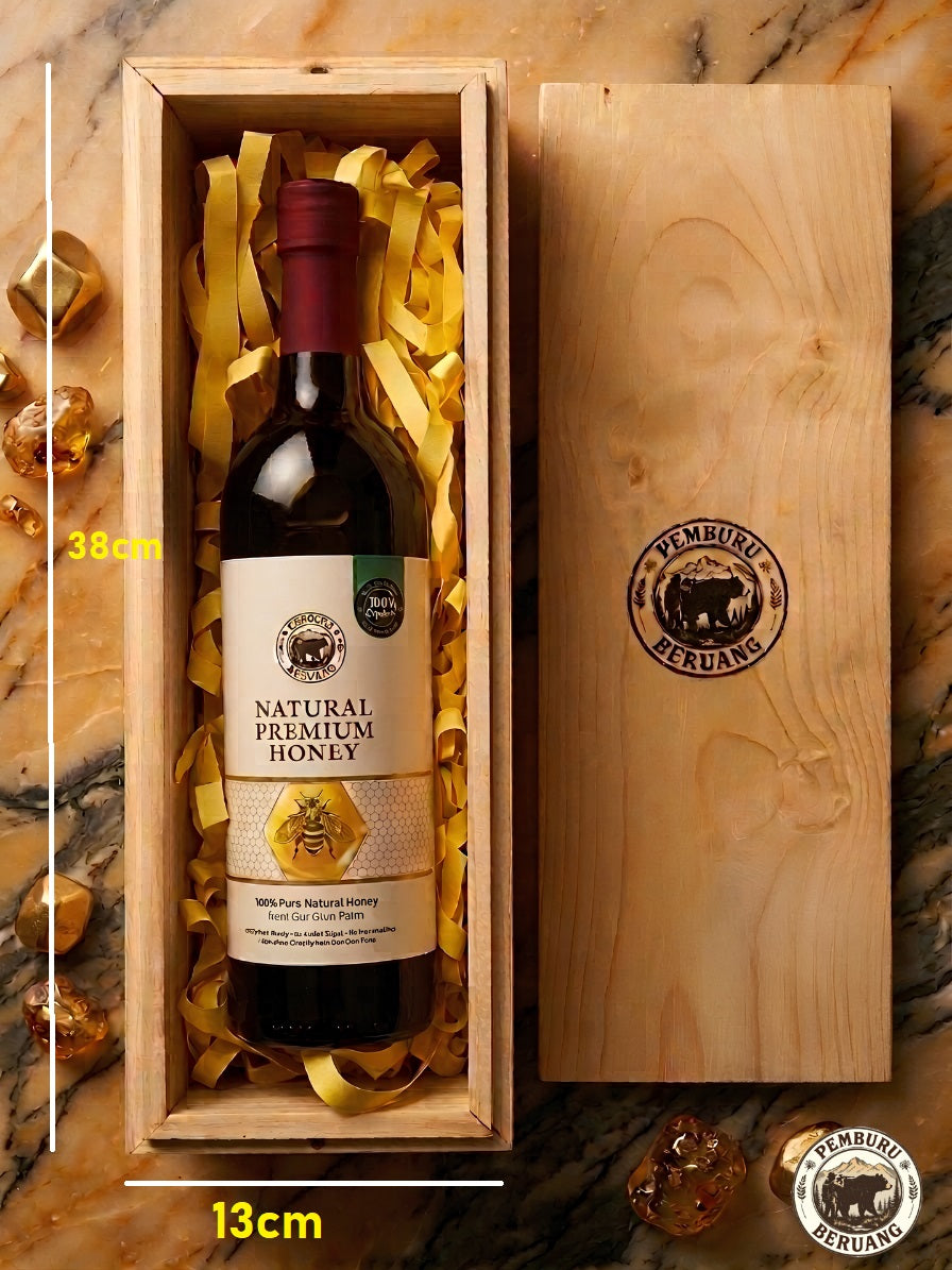 Pemburu Beruang 750ml Honey - Artisan Wood Box Gift Set Detail