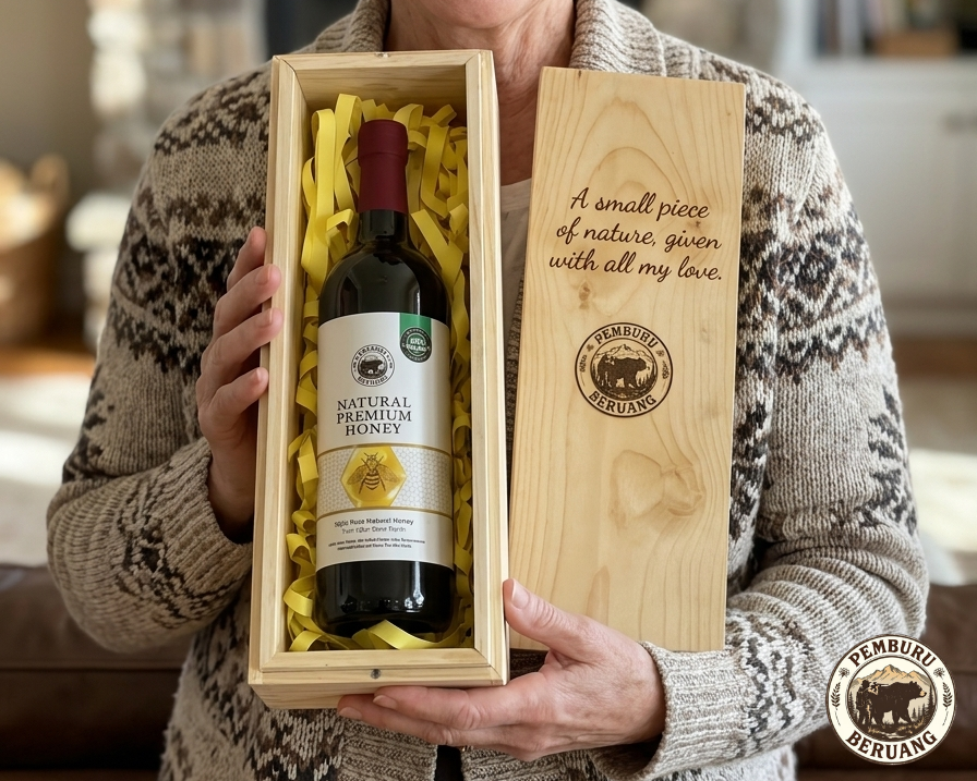 Pemburu Beruang Honey Wood Box - Premium Gift Set for Connoisseurs